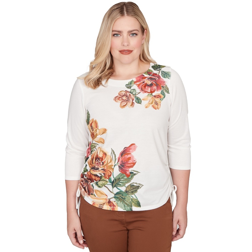 Alfred Dunner White Floral Long Sleeve Top